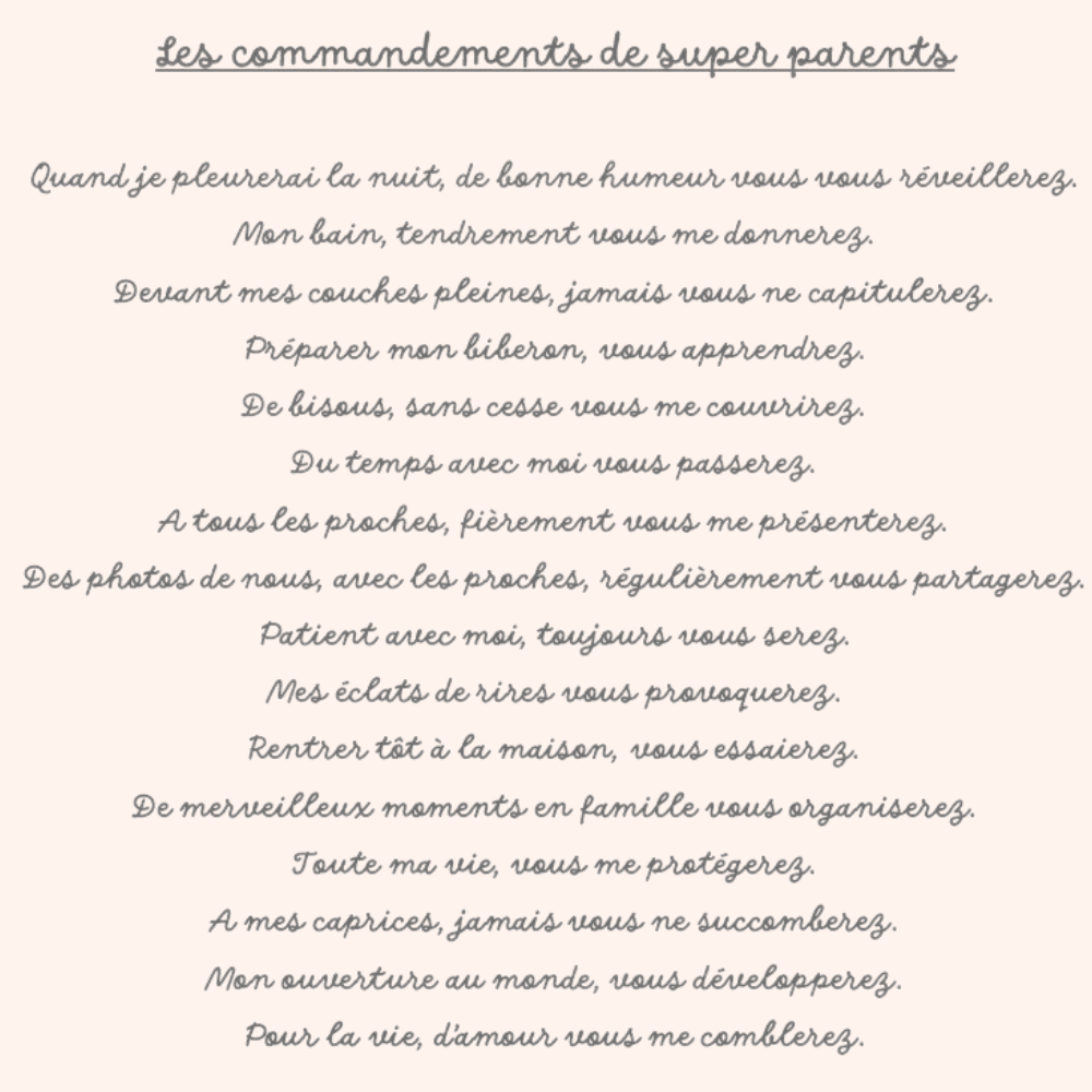 commandements super parents cadeau rigolo naissance