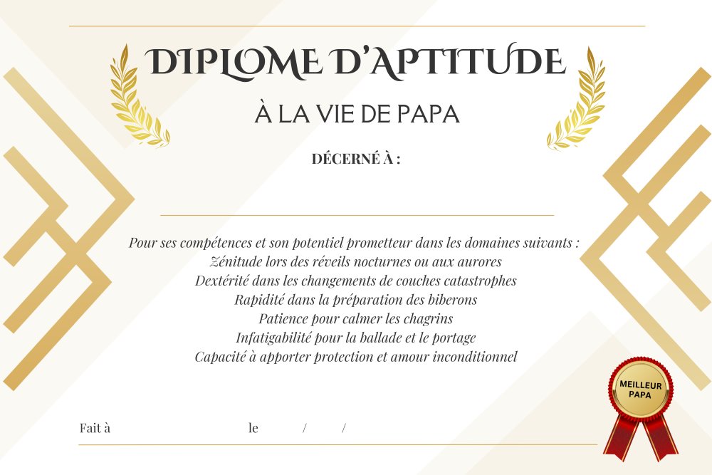 diplôme futur papa à télécharger gratuitement