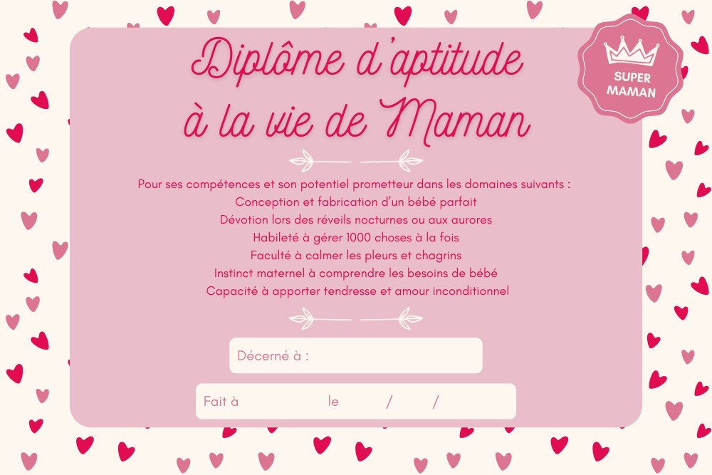 diplôme jeune maman à télécharger gratuitement